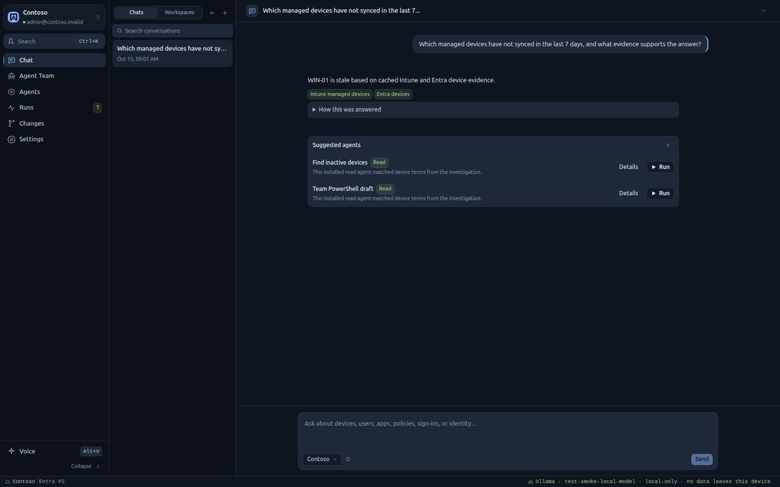 OpenAdminOS desktop: Chat answer